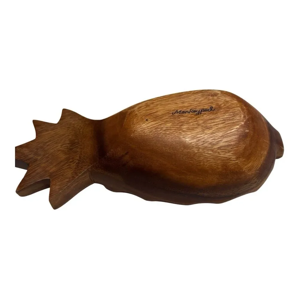 Vintage Monkeypod Wood Pineapple Shaped Serving Bowl Wakiki Woods Hawaii